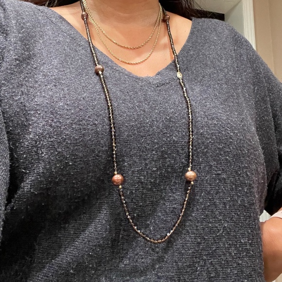 14K Clasp Golden Brown & Gold Beaded Necklace - Picture 2 of 7